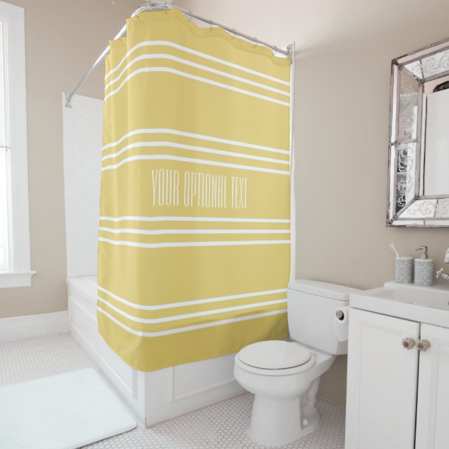 Yellow Stripes Custom Text Duschvorhang (Beispiel)