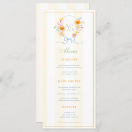 Yellow Stripes & Floral Crest Spring Wedding Menu Menükarte