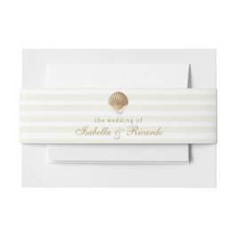 Yellow Stripes & Gold Seashell Coastal Wedding Einladungsbanderole
