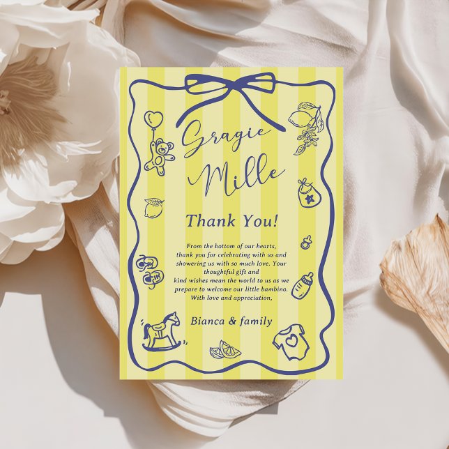 Yellow Stripes Italian Themed Ciao Baby Shower Einladung (Von Creator hochgeladen)