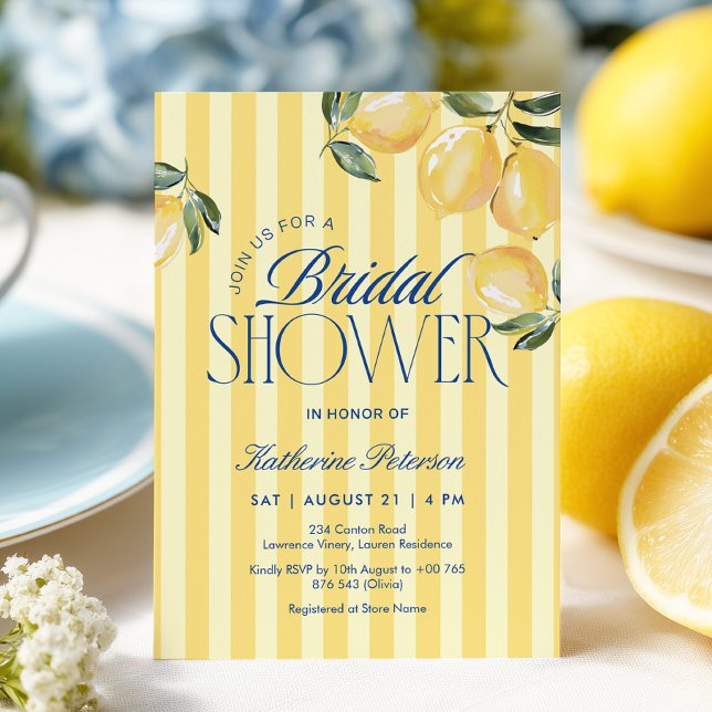 Yellow Stripes Lemon Bridal Shower Invitation Einladung (Von Creator hochgeladen)