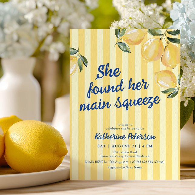 Yellow Stripes Lemon Bridal Shower Invitation Einladung (Von Creator hochgeladen)