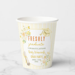 Yellow Stripes Lemons and Flowers Grad Paper Cups Pappbecher