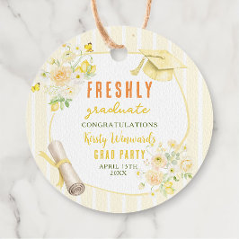 Yellow Stripes Lemons and Flowers Graduation Geschenkanhänger