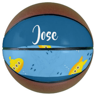 Yellow submarine and fish on blue basketball