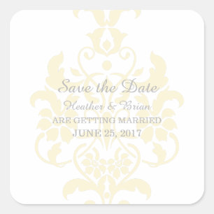 Yellow Subtle Damask Save the Date Stickers