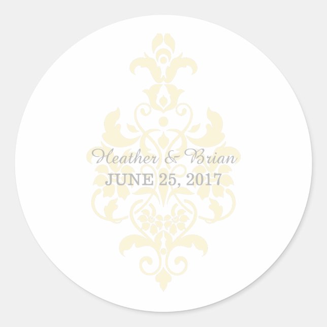 Yellow Subtle Damask Wedger Stickers (Vorderseite)