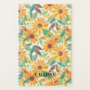 Yellow Summer Sunflower Watercolor Monogram Planer