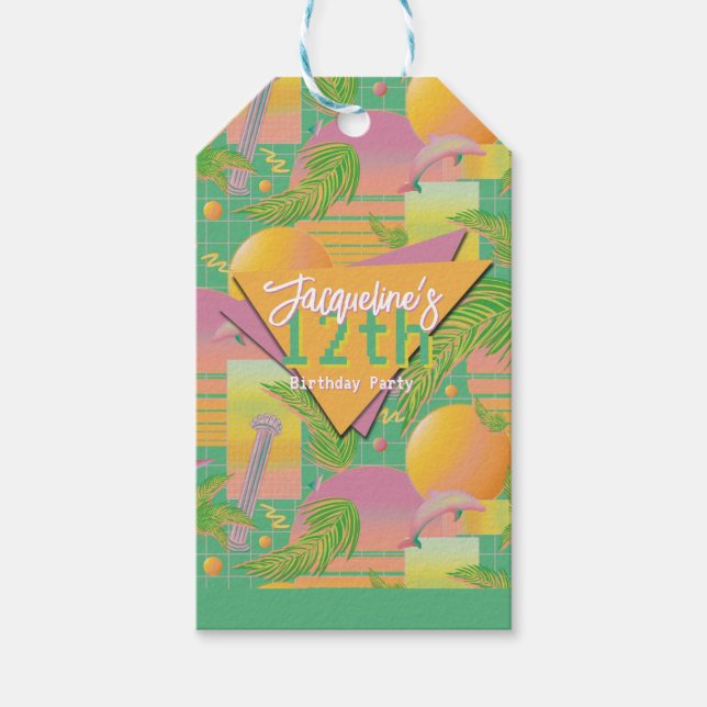 Yellow Summer Vaporwave Sunset Birthday Geschenkanhänger (Vorderseite)