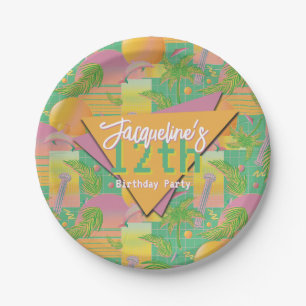 Yellow Summer Vaporwave Sunset Geburtstag Pappteller
