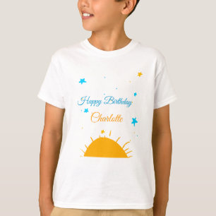 Yellow sun blue stars Geburtstag hinzufügen Namens T-Shirt
