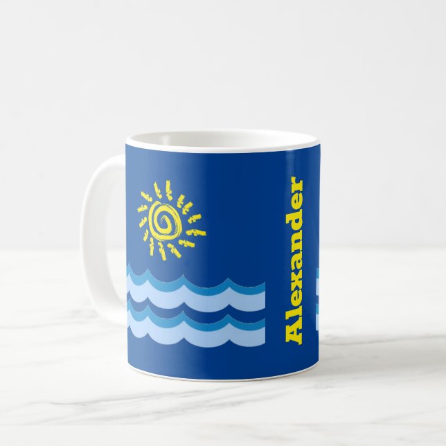 Yellow Sun Blue Waves Coffee Tasse (Vorderseite Links)