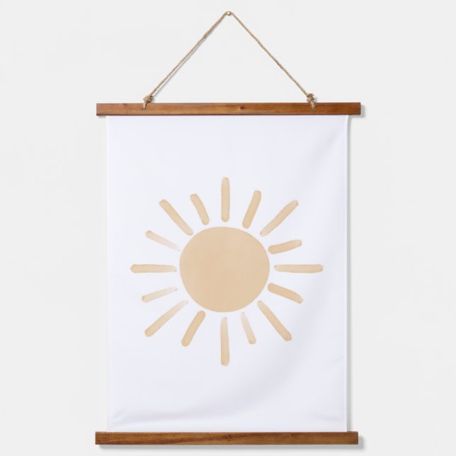 Yellow Sun Boho Baby Kinderzimmer Dekoration Wandteppich Mit Holzrahmen (Vorderseite)