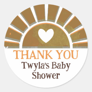 Yellow Sun Heart Baby Dusche Vielen Dank Runder Aufkleber
