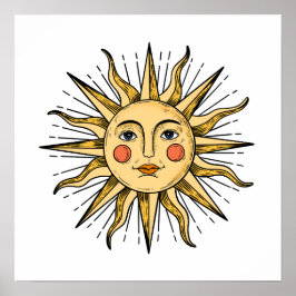 Yellow sun with a face   16 x 16 poster