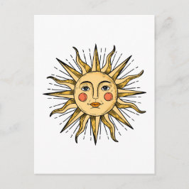 Yellow sun with a face postkarte