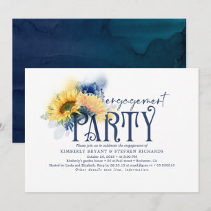Yellow Sunblumen Navy Blue Engagement Party Einladung