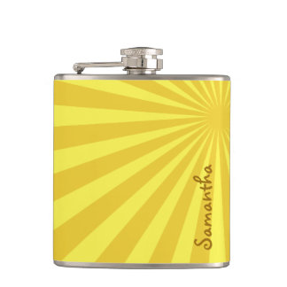Yellow Sunburst "Add Your Name" Flachmann
