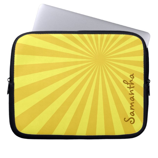 Yellow Sunburst "Add Your Name" Laptopschutzhülle (Vorderseite)