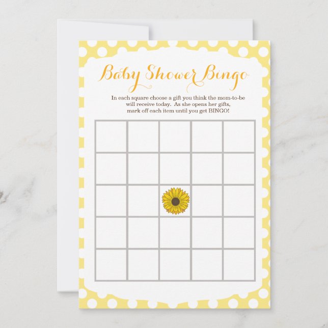 Yellow Sunflower Baby Dusche Bingo Spiel Einladung (Vorderseite)