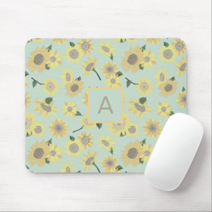 Yellow Sunflower Blue Floral Flower Monogram Mousepad