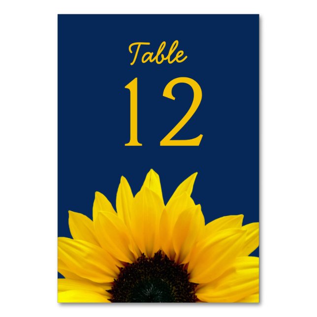 Yellow Sunflower Blume Navy Blue Wedding Tischnummer (Vorderseite)