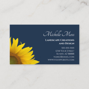Yellow Sunflower Botanical Boho Navy Blue Visitenkarte