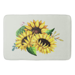 Yellow Sunflower Bouquet in Watercolor Badematte