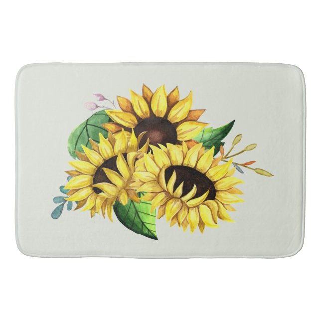 Yellow Sunflower Bouquet in Watercolor Badematte (Vorderseite)