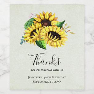  Yellow Sunflower Bouquet in Watercolor Geburtstag Weinetikett