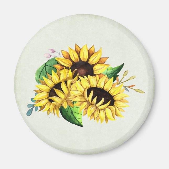 Yellow Sunflower Bouquet in Watercolor Magnet (Vorne)