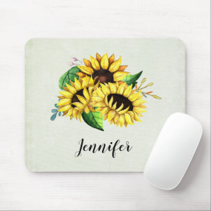 Yellow Sunflower Bouquet in Watercolor Mousepad