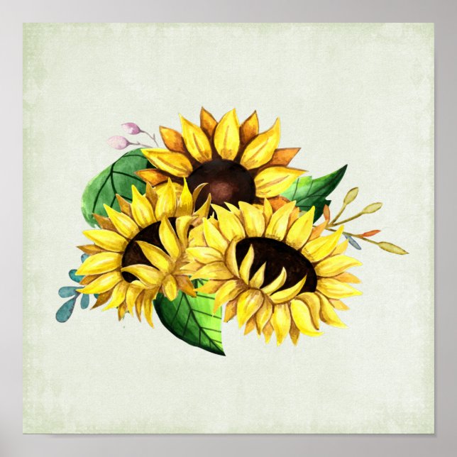 Yellow Sunflower Bouquet in Watercolor Poster (Vorne)