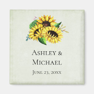 Yellow Sunflower Bouquet in Watercolor Wedding Magnet