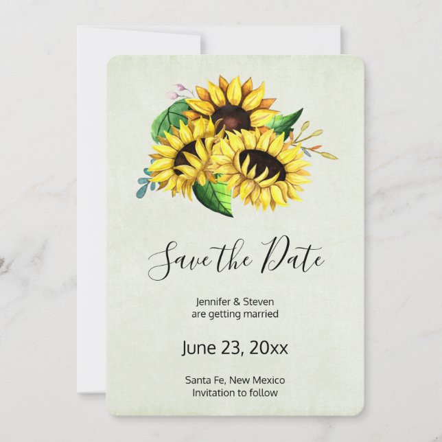 Yellow Sunflower Bouquet in Watercolor Wedding Save The Date (Vorderseite)