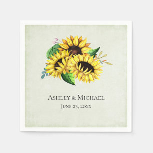Yellow Sunflower Bouquet in Watercolor Wedding Serviette