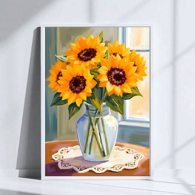 Yellow Sunflower Bouquet Watercolor Floral Art Poster (Von Creator hochgeladen)