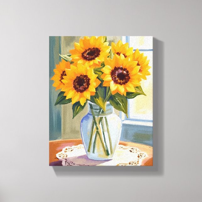 Yellow Sunflower Bouquet Watercolor Floral Leinwanddruck (Vorderseite)