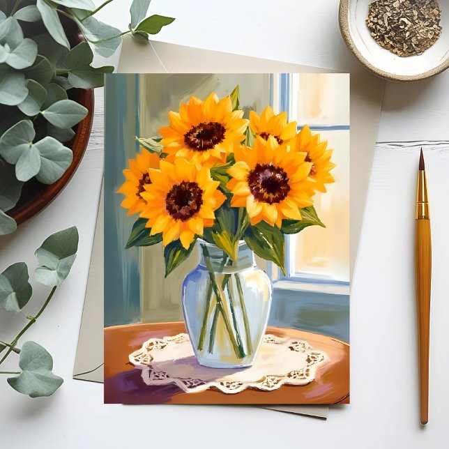 Yellow Sunflower Bouquet Watercolor Floral Postkarte (Von Creator hochgeladen)