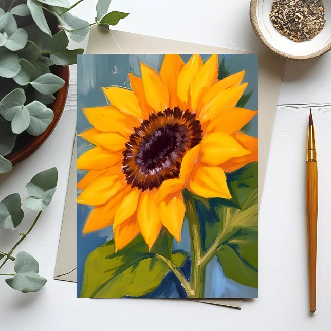 Yellow Sunflower Bright Watercolor Floral Postkarte (Von Creator hochgeladen)