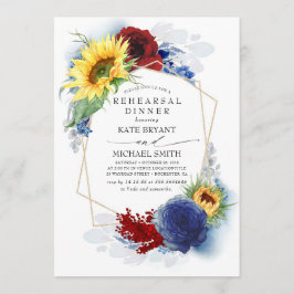 Yellow Sunflower Burgundy Navy Probe Dinner Einladung