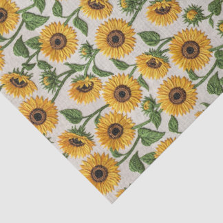 Yellow Sunflower Embroidery Floral Pattern Seidenpapier