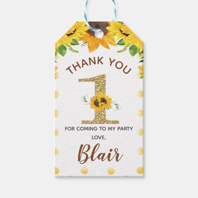 Yellow Sunflower First Birthday Favor Tag Geschenkanhänger (Vorderseite)