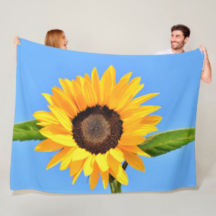 Yellow Sunflower Fleece Blanket Blue Sky