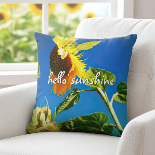 Yellow Sunflower Foto Hello Sunshine Script Bold Kissen