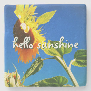 Yellow Sunflower Foto Hello Sunshine Script Bold Steinuntersetzer