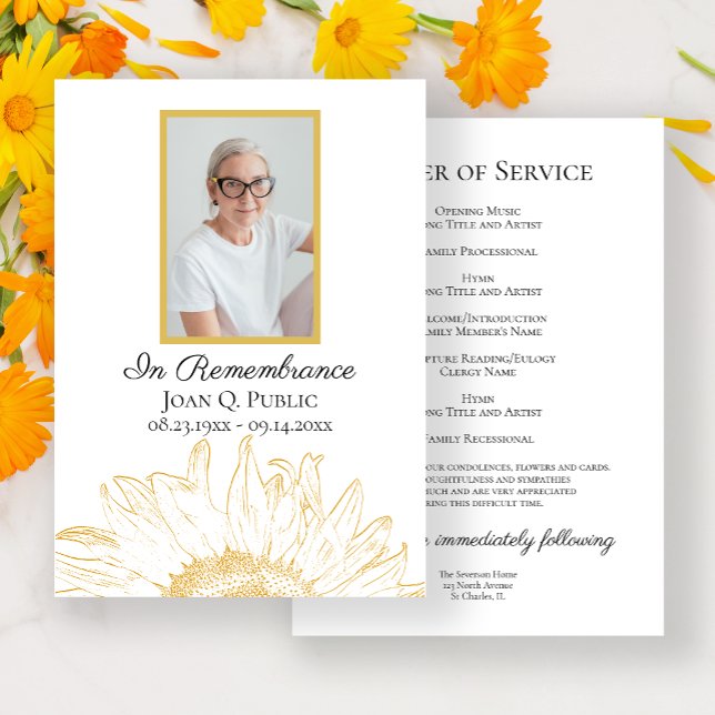 Yellow Sunflower Graphic Funeral Memorial Service Programm (Von Creator hochgeladen)