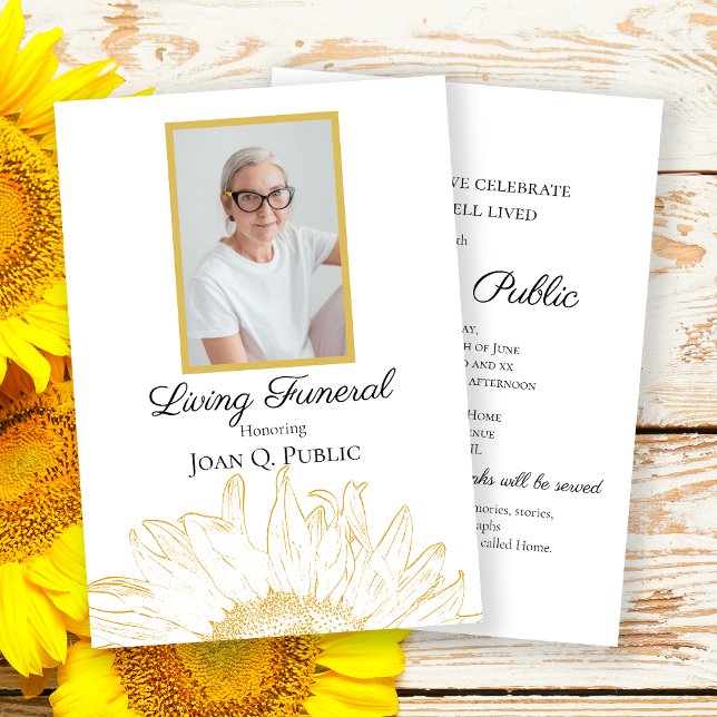 Yellow Sunflower Graphic Living Funeral Party Einladung (Von Creator hochgeladen)