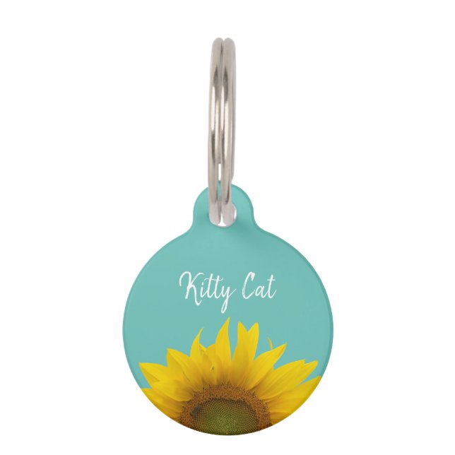 Yellow Sunflower Kitty Cat Typografie Trendy Aquam Haustiermarke (Vorderseite)