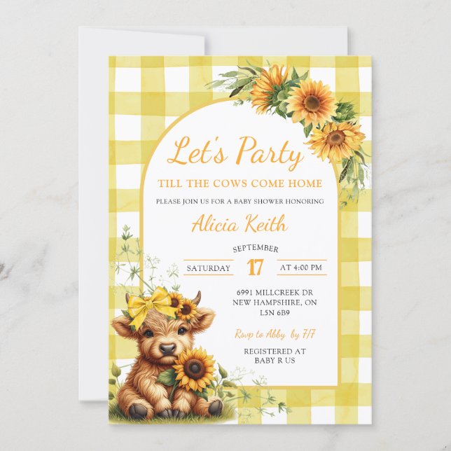 Yellow Sunflower Let's Party Baby Shower Invitatio Einladung (Vorderseite)